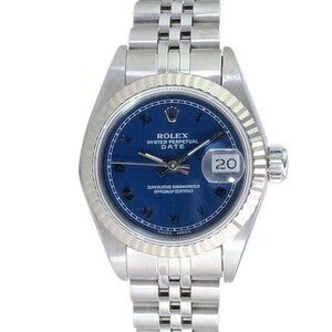 ROLEX DATEJUST MATTE BLUE ROMAN DIAL 18KW FLUTED STEEL JUBILEE WATCH 26 MM 69174